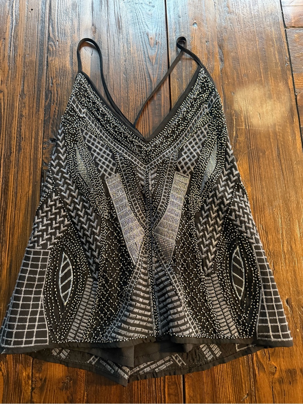 Abella Black & Silver Beaded V-Neck Camisole
